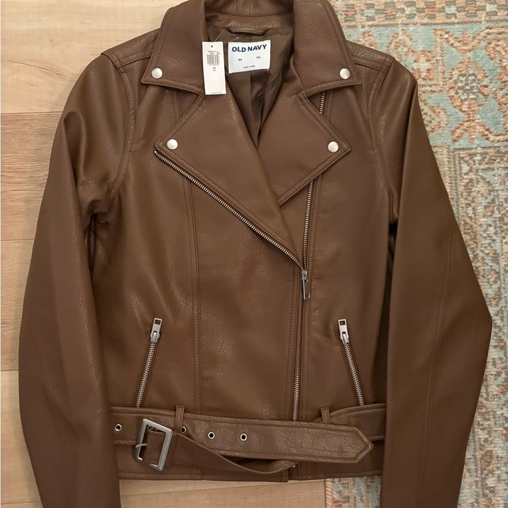Old Navy Brown Moto Faux Leather Belted Jacket